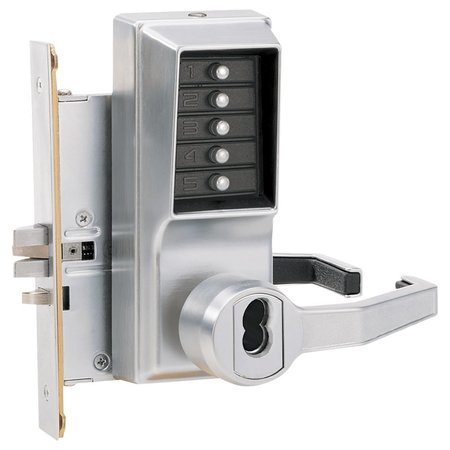 DORMAKABA Mortise Combination Lever Lock, Key Override, Passage, Lockout, Less Core, Satin Chrome R8146R-26D-41